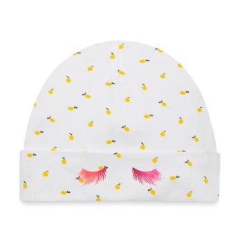 Lange schöne Wimpern - Geschenk - Baby Premium Organic Mütze - Weiß/Zitronengelb - Vorne