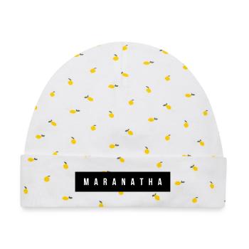 Maranatha Wordmark on Bold Black - Baby Premium Organic Mütze - Weiß/Zitronengelb - Vorne