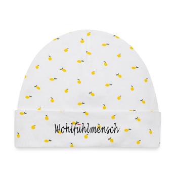 Wohlfühlmensch LIEBE HERZ VALENTINSTAG GESCHENK - Baby Premium Organic Mütze - Weiß/Zitronengelb - Vorne