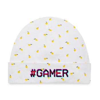 Gamer Neon Glitch - Baby Premium Organic Mütze - Weiß/Zitronengelb - Vorne