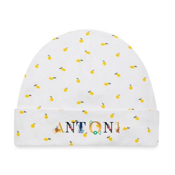 ANTONI Name mit Blumen geschmückt - Baby Premium Organic Mütze - Weiß/Zitronengelb - Vorne