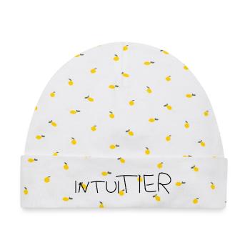 IntuiTIER - Baby Premium Organic Mütze - Weiß/Zitronengelb - Vorne