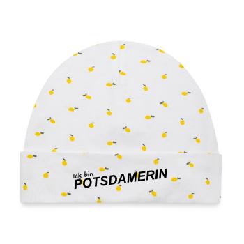 ICK BIN POTSDAMERIN - Baby Premium Organic Mütze - Weiß/Zitronengelb - Vorne