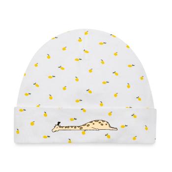 Faule dehnende Giraffe Süßes lustiges Tierkunst-T-Shirt - Baby Premium Organic Mütze - Weiß/Zitronengelb - Vorne