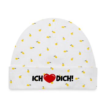 Ich Liebe Dich Herz Spruch Liebesbeweis - Baby Premium Organic Mütze - Weiß/Zitronengelb - Vorne