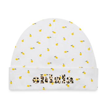 Olala Leoparden Muster Schrift - Baby Premium Organic Mütze - Weiß/Zitronengelb - Vorne