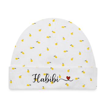 Habibi Herz Schriftzug - Baby Premium Organic Mütze - Weiß/Zitronengelb - Vorne