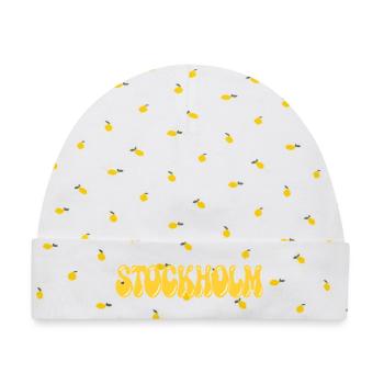 Stockholm Yellow Bubble Retro - Baby Premium Organic Mütze - Weiß/Zitronengelb - Vorne