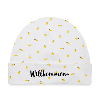 Willkommen Herz Aufkleber Türschild Wohnung Haus - Baby Premium Organic Mütze - Weiß/Zitronengelb - Vorne