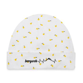 Bergweh Pulsschlag Berge - Exklusiv - Baby Premium Organic Mütze - Weiß/Zitronengelb - Vorne