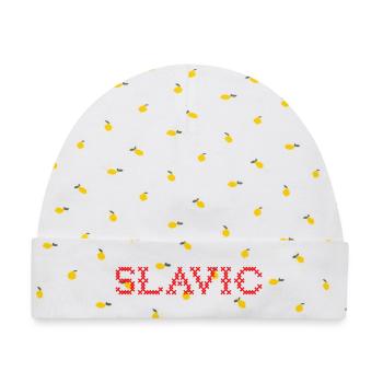 SLAVIC Folk Slawisch - Baby Premium Organic Mütze - Weiß/Zitronengelb - Vorne