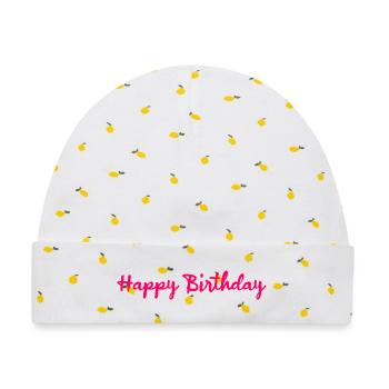 ALLES GUTE ZUM GEBURTSTAG. JAHRESTAG. - Baby Premium Organic Mütze - Weiß/Zitronengelb - Vorne
