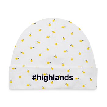 HIGHLANDS Scotland - Baby Premium Organic Mütze - Weiß/Zitronengelb - Vorne