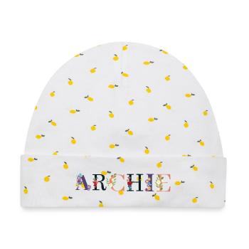 ARCHIE Name mit Blumen geschmückt - Baby Premium Organic Mütze - Weiß/Zitronengelb - Vorne