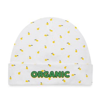 Organische Grün-Gelb Schriftlogo - Baby Premium Organic Mütze - Weiß/Zitronengelb - Vorne