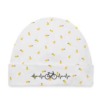 Fahrrad Rennrad EKG Herzschlag Herzfrequenz - Baby Premium Organic Mütze - Weiß/Zitronengelb - Vorne