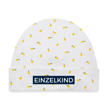 Einzelkind - Design in Dunkelblau - Baby Premium Organic Mütze - Weiß/Zitronengelb - Vorne
