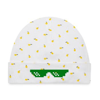Grünes Pixelmuster mit Kontrastblöcken - Baby Premium Organic Mütze - Weiß/Zitronengelb - Vorne