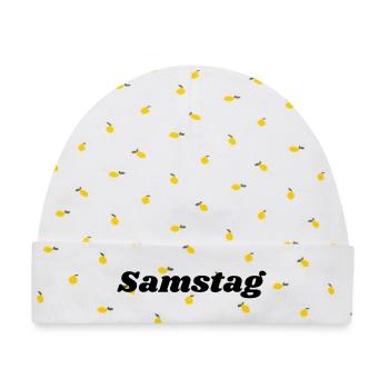 Samstag Schriftzug - Baby Premium Organic Mütze - Weiß/Zitronengelb - Vorne