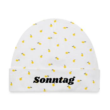 Sonntag Schriftzug - Baby Premium Organic Mütze - Weiß/Zitronengelb - Vorne