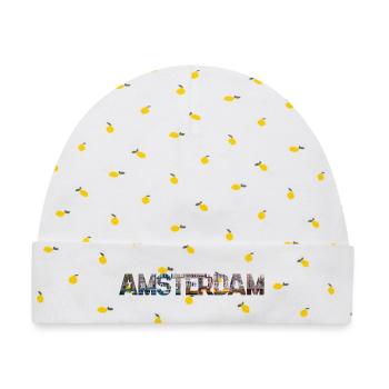 Amsterdam Stadtansicht Typo Collage - Baby Premium Organic Mütze - Weiß/Zitronengelb - Vorne
