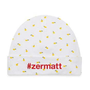 ZERMATT Switzerland Schweiz - Baby Premium Organic Mütze - Weiß/Zitronengelb - Vorne