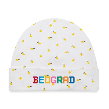 BEOGRAD Belgrade Belgrad - Baby Premium Organic Mütze - Weiß/Zitronengelb - Vorne