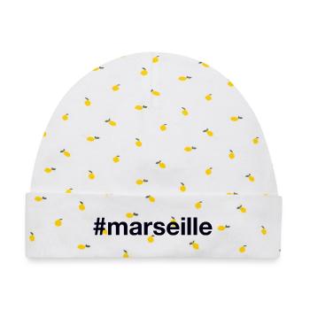 MARSEILLE Hashtag - Baby Premium Organic Mütze - Weiß/Zitronengelb - Vorne