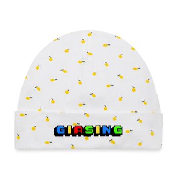Giasing Pixel Giesing München 089 Minga - Baby Premium Organic Mütze - Weiß/Zitronengelb - Vorne