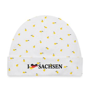 I love Sachsen Deutschland - Baby Premium Organic Mütze - Weiß/Zitronengelb - Vorne