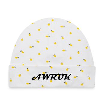 AWRUK - Baby Premium Organic Mütze - Weiß/Zitronengelb - Vorne