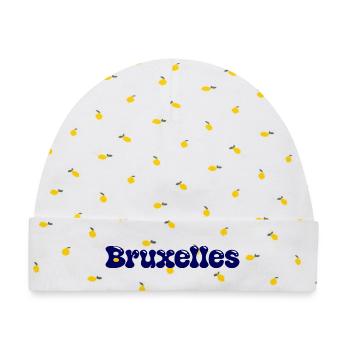 Brussels Retro Groovy Navy Blue - Baby Premium Organic Mütze - Weiß/Zitronengelb - Vorne