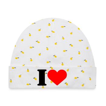 I LOVE - Baby Premium Organic Mütze - Weiß/Zitronengelb - Vorne