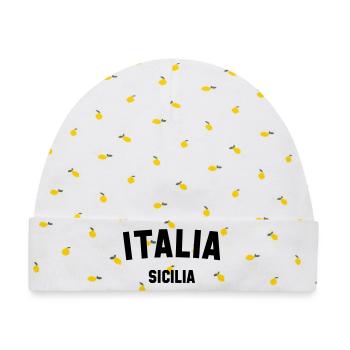 SICILIA Sicily Italia Italien Italy - Baby Premium Organic Mütze - Weiß/Zitronengelb - Vorne
