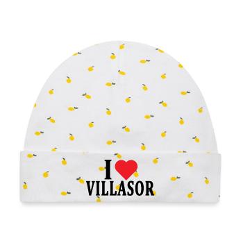 T-Shirt Io amo Villasor T-Shirt Sardinien - Baby Premium Organic Mütze - Weiß/Zitronengelb - Vorne