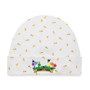 Honigfarm mit bunten Blumen - Baby Premium Organic Mütze - Weiß/Zitronengelb - Vorne
