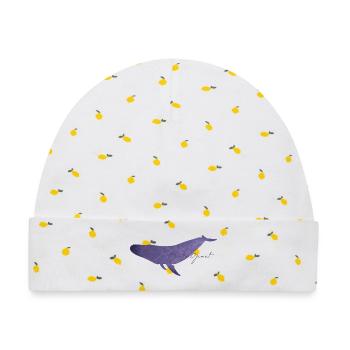 Sanfter Wal Blumendesign - Baby Premium Organic Mütze - Weiß/Zitronengelb - Vorne