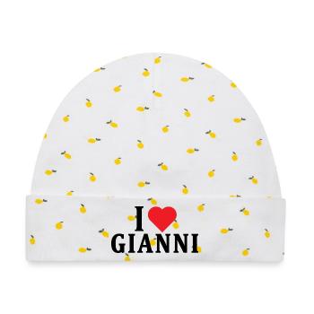 I love Gianni T-Shirt Geschenkidee - Baby Premium Organic Mütze - Weiß/Zitronengelb - Vorne