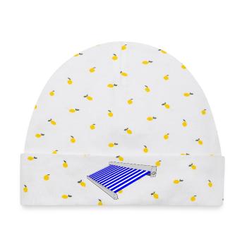Sonnenschutz blau weiß - Baby Premium Organic Mütze - Weiß/Zitronengelb - Vorne