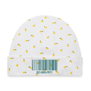 IBZ-0800-PRTY – Barcode Party Ticket - Baby Premium Organic Mütze - Weiß/Zitronengelb - Vorne