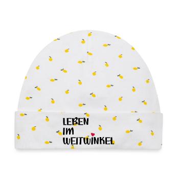 LEBEN IM WEITWINKEL - SOLIDARITAET - Baby Premium Organic Mütze - Weiß/Zitronengelb - Vorne