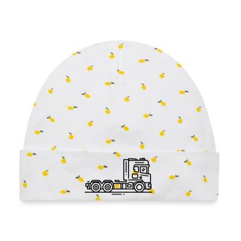 Laster Lkw Fahrzeug - Baby Premium Organic Mütze - Weiß/Zitronengelb - Vorne