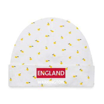 England Warrington City Skyline Design - Baby Premium Organic Mütze - Weiß/Zitronengelb - Vorne