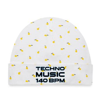 Techno Neon 140 BPM - Baby Premium Organic Mütze - Weiß/Zitronengelb - Vorne