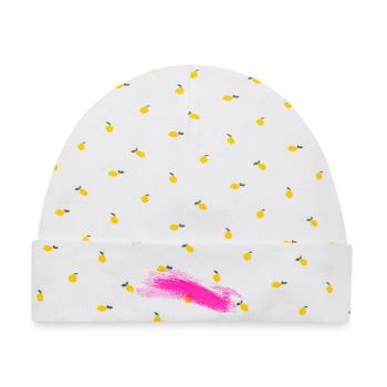Pinker Pinselstrich Akzent - Baby Premium Organic Mütze - Weiß/Zitronengelb - Vorne