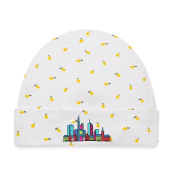 Frankfurter Stadtsilhouette Mainhattan Linienkunst - Baby Premium Organic Mütze - Weiß/Zitronengelb - Vorne