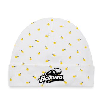Boxing Boxhandschuh Schriftzug Schwarz - Baby Premium Organic Mütze - Weiß/Zitronengelb - Vorne