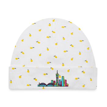 Nanjing City Skyline Zifeng Turm Linienzeichnung - Baby Premium Organic Mütze - Weiß/Zitronengelb - Vorne
