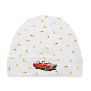 Roter Oldtimer-Coupéwagen - Baby Premium Organic Mütze - Weiß/Zitronengelb - Vorne