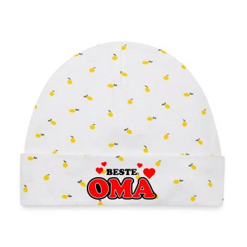 Oma Herzlogo mit Liebesakzenten - Baby Premium Organic Mütze - Weiß/Zitronengelb - Vorne